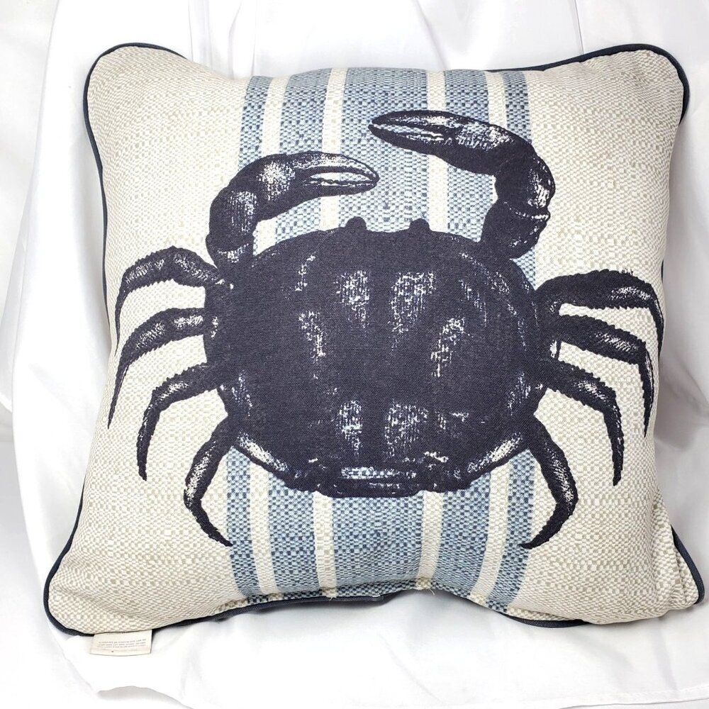 Threshold Blue Crab Pillow 17 x 17 Coastal Beach Cottage Core Blue & Beige - Picture 2 of 7